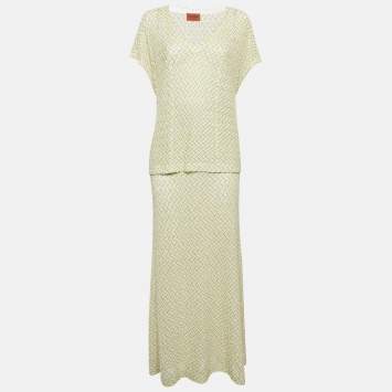 Pre Owned Missoni Green/Beige Lurex Knit Top and Skirt Set M