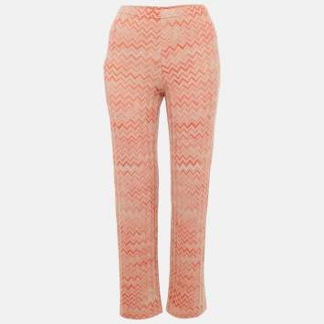 Pre Owned Missoni Red/Brown Chevron Knit Wide-Leg Pants S