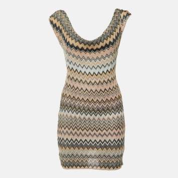 Pre Owned Missoni Multicolor Chevron Lurex Knit Cowl Neck Mini Dress M