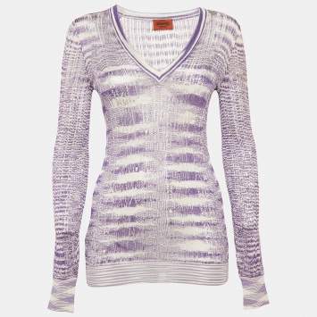 Pre Owned Missoni Purple/White Stretch Knit Sheer Top S
