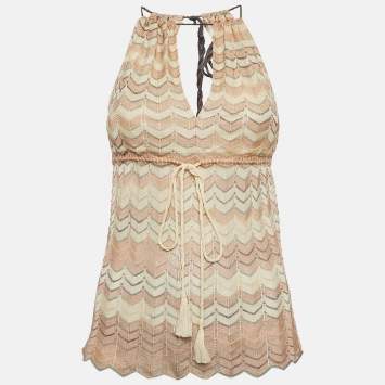 Pre Owned Missoni Beige Chevron Knit Sleeveless Top S
