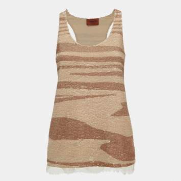 Pre Owned Missoni Beige Striped Sequin Tank Top S