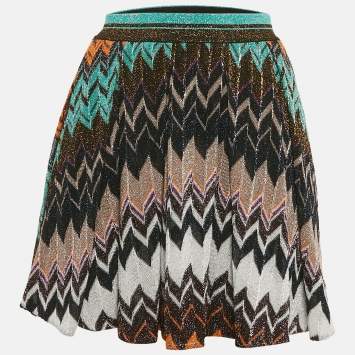 Pre Owned Missoni Multicolor Chevron Lurex Knit Mini Skirt M