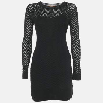 Missoni Black Chevron Knit Long Sleeve Mini Dress S
