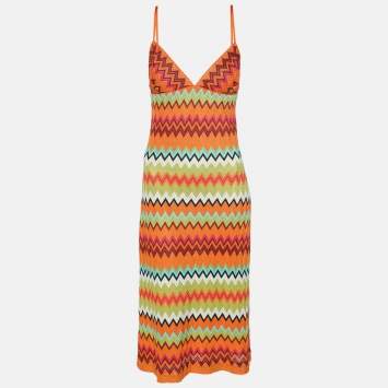 Pre Owned Missoni Multicolor Zig Zag Rayon Knit Midi Dress L