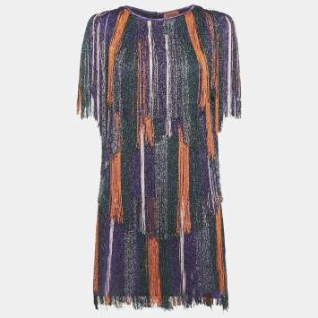 Missoni Purple Lurex Knit Fringed Mini Dress S