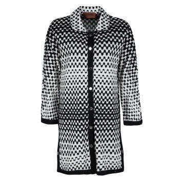 Pre Owned Missoni Monochrome Textured Knit Button Front Cardigan Tunic M