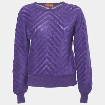 Missoni Vintage Purple Patterned Mohair Crew Neck Sweater S