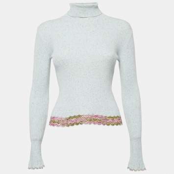Missoni Light blue Rib Knit Turtle Neck Long Sleeve Sweater S