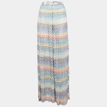 Pre Owned Missoni Multicolor Chevron Pattern Lurex Knit Wide Leg Side Slit Trousers S