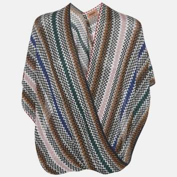 Pre Owned Missoni Multicolor Lurex Knit Draped Fringe Detail Asymmetric Poncho One Size 