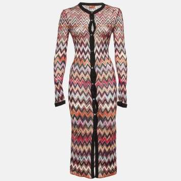 Pre Owned Missoni Multicolor Chevron Lurex Knit Long Cardigan S