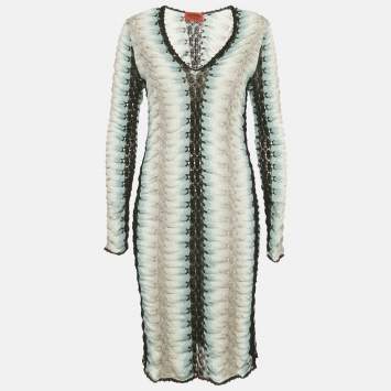 Pre Owned Missoni Blue Textured Knit Short Dress L