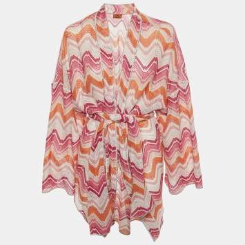 مملوكة مسبقًا Missoni Pink Chevron Lurex Knit Belted Cardigan M