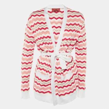 Pre Owned Missoni Multicolor Chevron Cotton Knit Belted Cardigan M