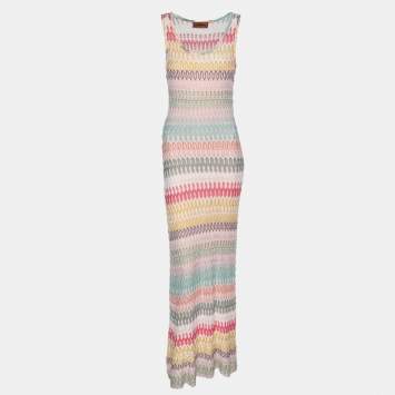 Pre Owned Missoni Multicolor Zig Zag Rib Knit Maxi Dress M