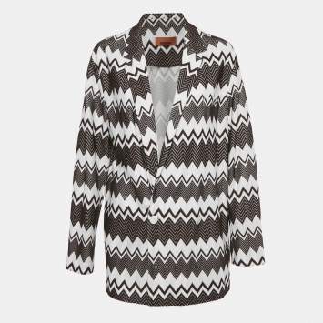 Pre Owned Missoni Brown /White Zig-Zag Knit Double Breasted Oversized Blazer S