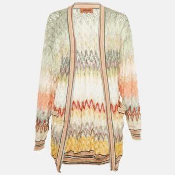 Pre Owned Missoni Multicolor Zig Zag Knit Open Front Cardigan S