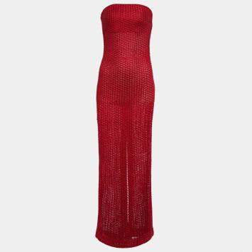 Pre Owned Missoni Red Crochet Strapless Sheer Maxi Dress M