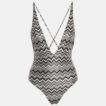 Pre Owned Missoni Black/White Zig Zag Jersey Swimsuit M