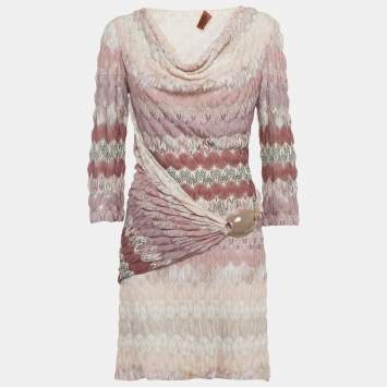 Pre Owned Missoni Multicolor Patterned Knit Belt Detail Midi Dress M
