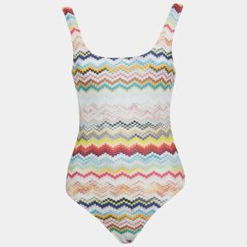 Pre Owned Missoni Multicolor Zig Zag Jersey Knit One Piece Swimsuit S