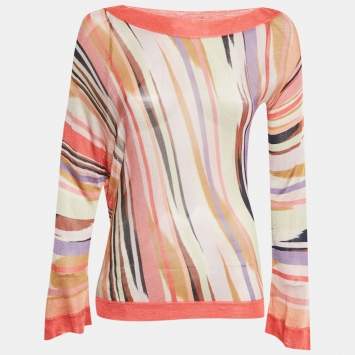 Pre Owned Missoni Pink Striped Knit Semi Sheer Blouse S