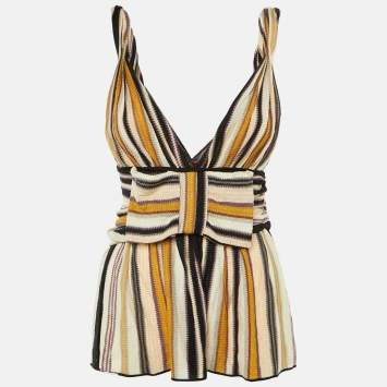 Pre Owned Missoni Multicolor Striped Knit Bow Detail  Top M