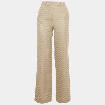Pre Owned Missoni Beige Chevron Pattern Cotton Wide Leg Trousers XS/Waist 26"