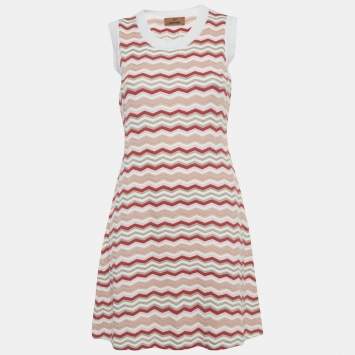 Pre Owned Missoni Pink Zig-Zag Knit Sleeveless Mini Dress L