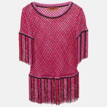 Pre Owned Missoni Fuchsia Pink Lurex Knit Fringed Top S