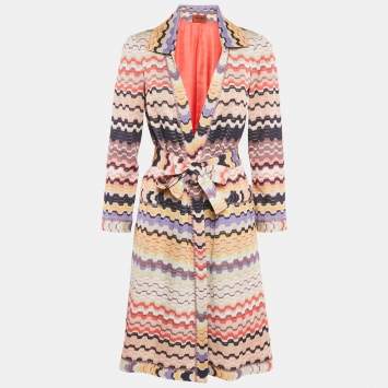 مملوكة مسبقًا Missoni Multicolor Zig Zag Knit Open Front Coat M