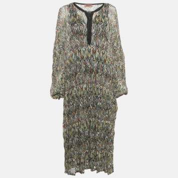 Pre Owned Missoni Dal Black Pattern Knit Lace-Up Kaftan Dress S