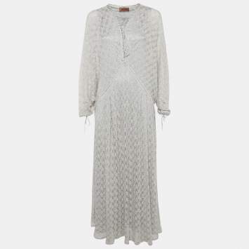Pre Owned Missoni Silver Lurex Knit Kaftan Maxi Dress S