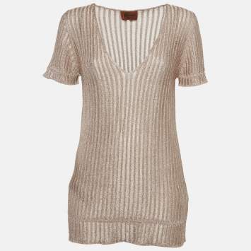 Pre Owned Missoni Metallic Lurex Knit V-Neck Top L