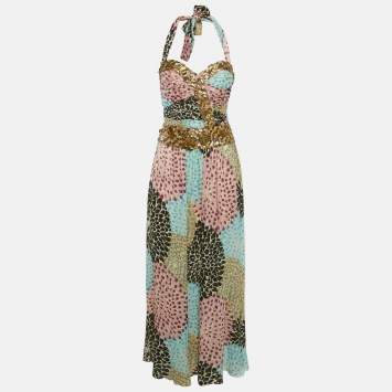 Pre Owned Missoni Multicolour Abstract Print Ruched Embroidered Dress S