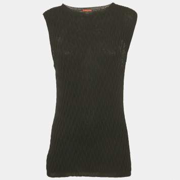 مملوكة مسبقًا Missoni Black Textured Stretch Knit Crew Neck Top L