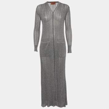 Pre Owned Missoni Silver Lurex Knit Maxi Dress S