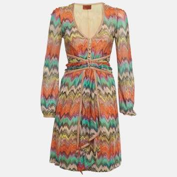 مملوكة مسبقًا Missoni Multicolor Zig Zag Knit Mini Dress S