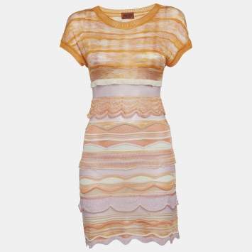 Pre Owned Missoni Orange Knit Ruffled Mini Dress S