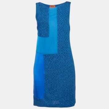 Pre Owned فستان قصير بلا أكمام تريكو لوريكس أزرق ميزوني وسط