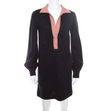 Pre Owned Missoni Black Contrast Collar Detail Long Sleeve Wool Dress S
