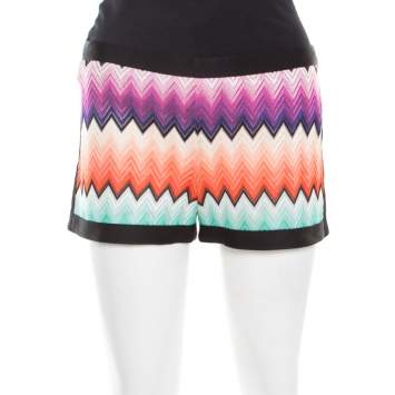 Pre Owned Missoni Multicolor Chevron Pattern Knit Contrast Trim Detail Mini Shorts M