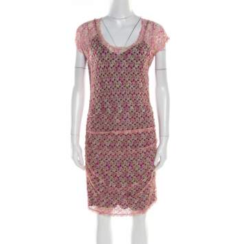 Pre Owned Missoni Multicolor Perforated Knit Ruched Sleeveless Dress M