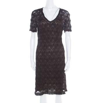 Pre Owned Missoni Black Lurex Patterned Knit V Neck Midi Dress M