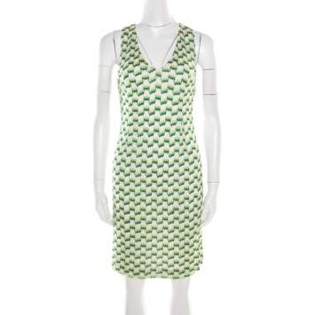 Pre Owned Missoni Green and White Patterned Knit V-Neck Sleeveless Dress S
