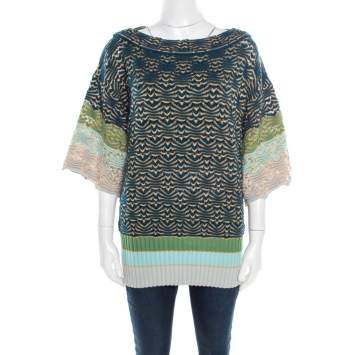 Pre Owned Missoni Multicolor Chunky Perforated Knit Boat Neck Sweater M