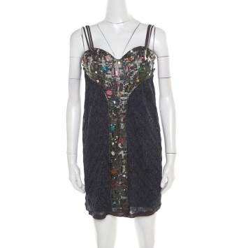 Pre Owned Missoni Multicolor Lurex Knit Embellished Bodice Sleeveless Dress S