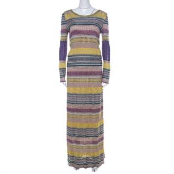 Pre Owned Missoni Multicolor Patterned Lurex Knit Maxi Dress S