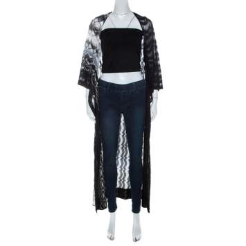 Pre Owned Missoni Monochrome Perforated Knit Open Front Beach Cover Up S